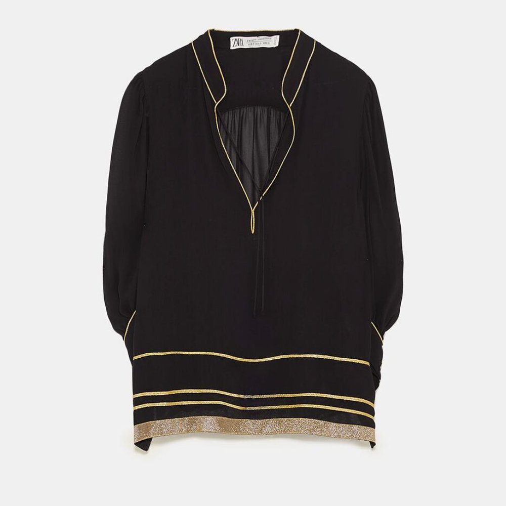NEW ✨ ZARA Black Gold Contrast Sheer Blouse